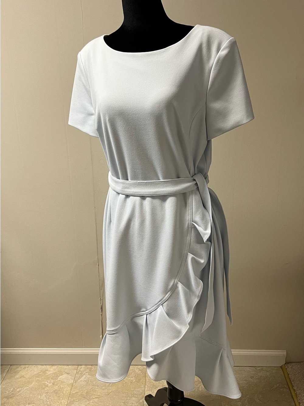 Calvin Klein Light Blue Ruffle Side-Tie Midi Dress